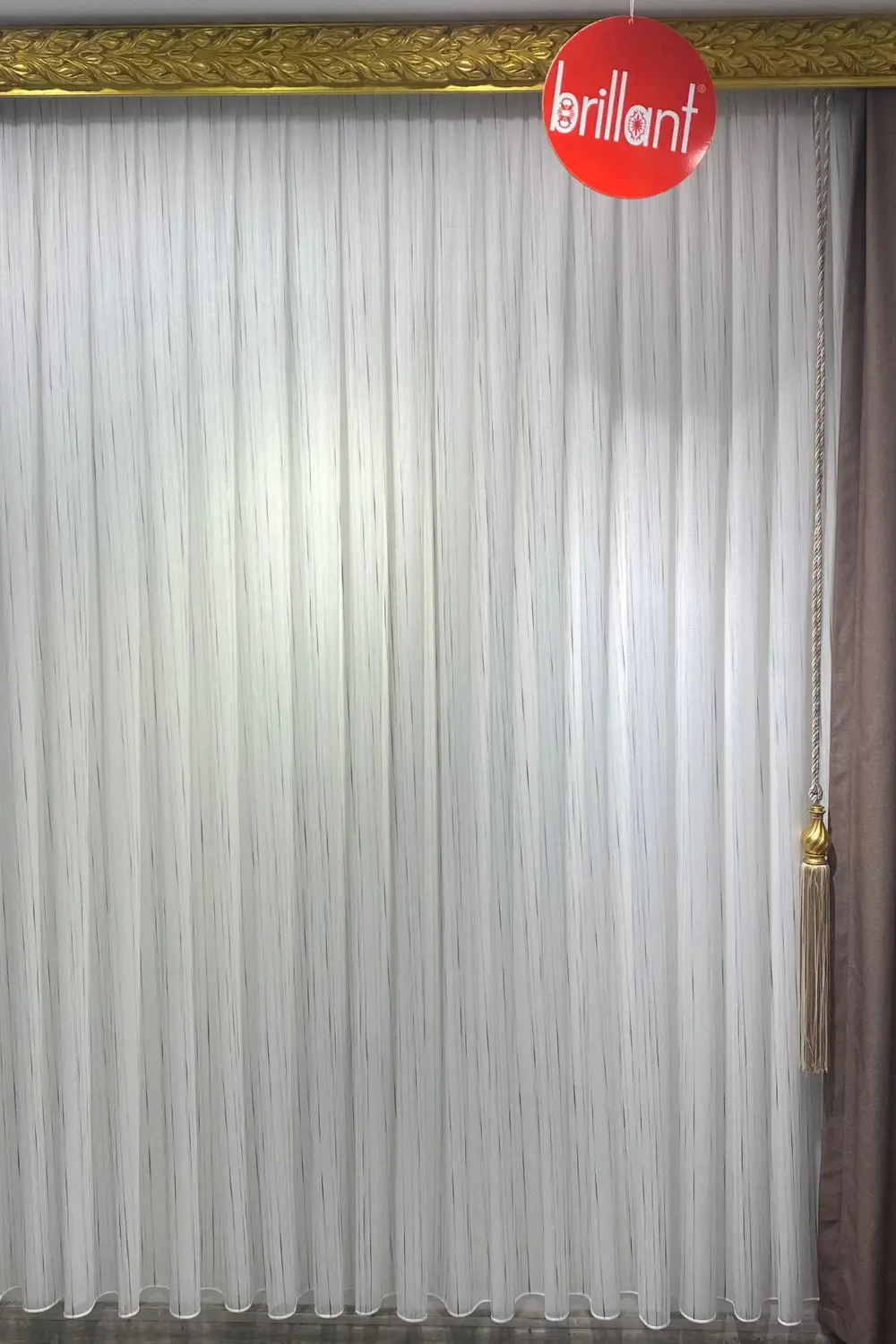 Colin Siyah Çizgili Ekru Tül Perde (1/3 Sık Pile)