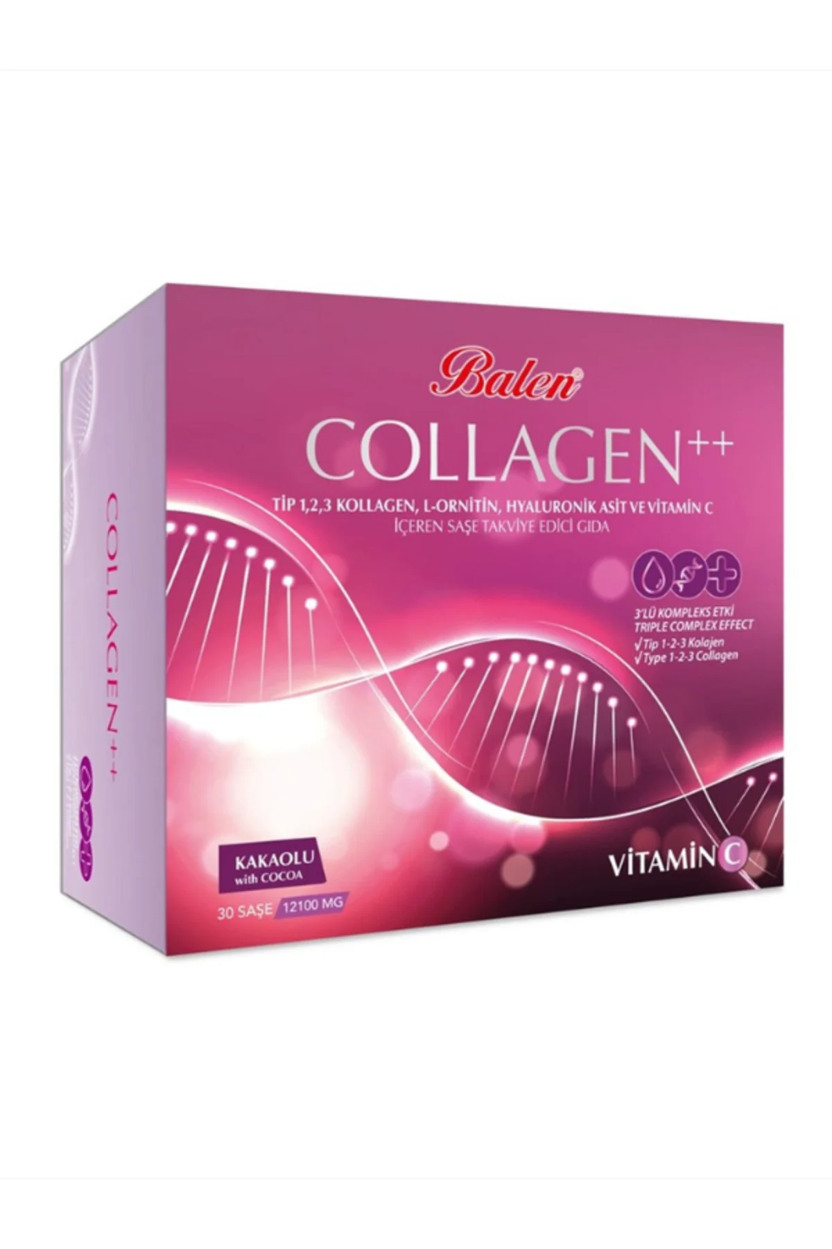 COLLAGEN 3'LÜ KOMPLEKS ETKİ - Kollagen Tip 1-2-3 Hyaluronik Asit + C Vitamini + L-Ornitin 30 Şase COLLAGEN 3'LÜ KOMPLEKS ETKİ - Kollagen Tip 1-2-3 Hyaluronik Asit + C Vitamini + L-Ornitin 30 Şase