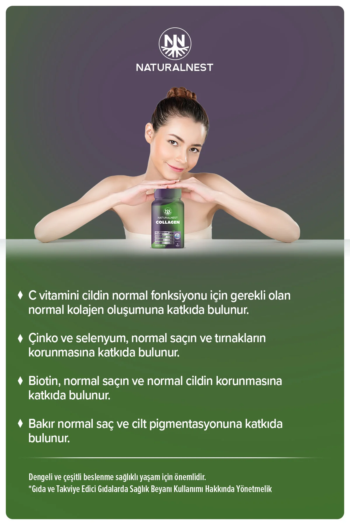 Collagen 60 Tablet- Kolajen peptitleri, Hyaluronik asit, Koenzim Q10, Biyotin