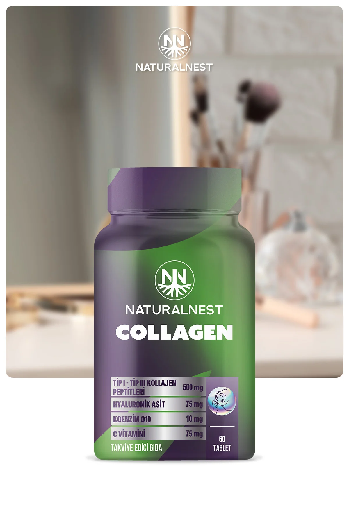 Collagen 60 Tablet- Kolajen peptitleri, Hyaluronik asit, Koenzim Q10, Biyotin