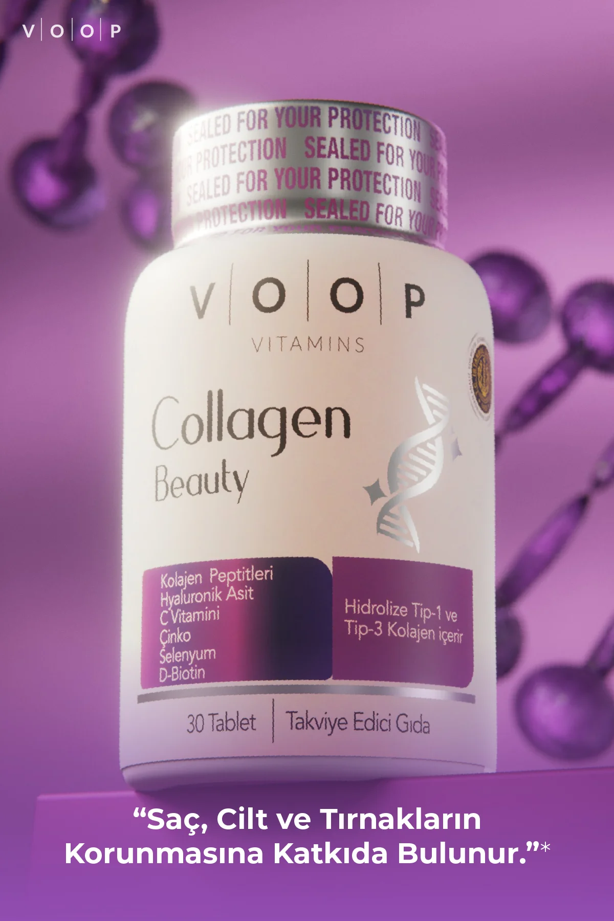 Collagen Beauty Tip 1 Ve Tip 3 | Kolajen Hyaluronic Asit Q10 Biotin Çinko - 30 Tablet