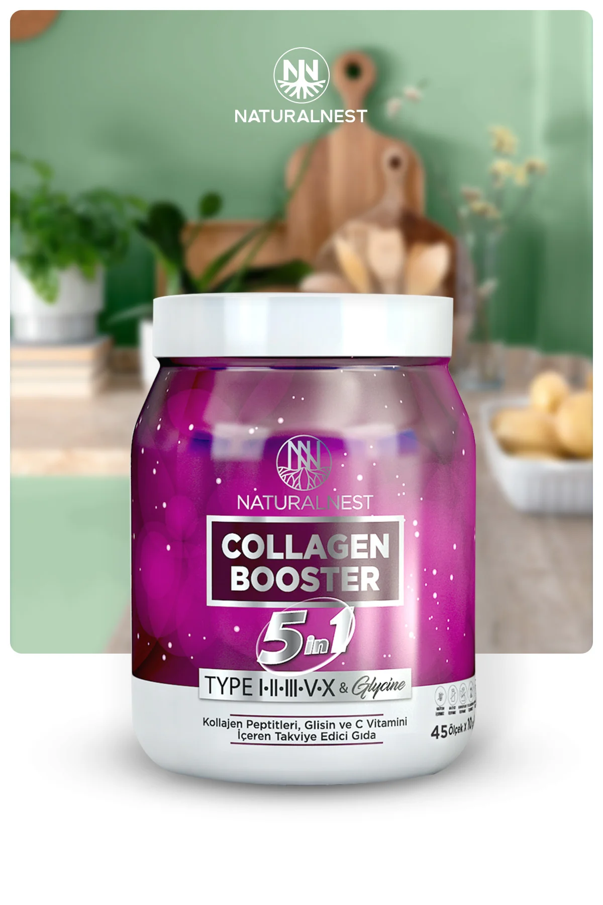 Collagen Booster 5 in 1 10.000 mg 450 gr- Kolajen Peptitleri, Glisin, C Vitamini