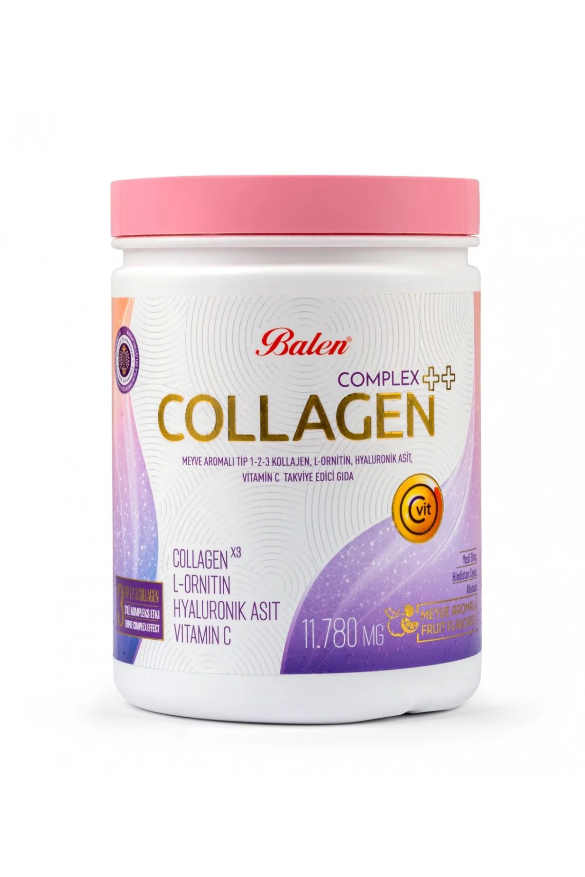 "COLLAGEN COMPLEX++ MEYVE AROMALI TİP 1,2,3 KOLAJEN , L-ORNİTİN, HYALURONİK ASİT, VİTAMİN C" 350 G