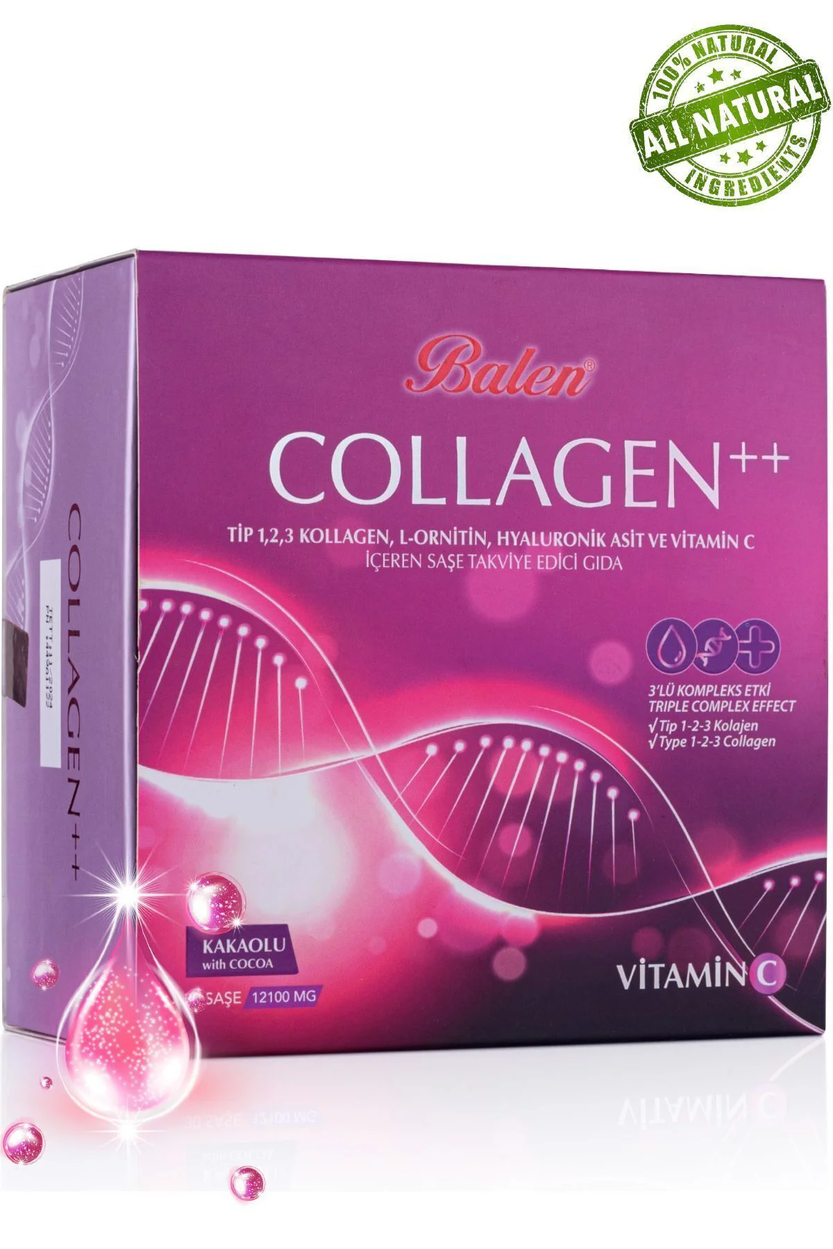 Collagen Complex++ Tip 1, 2, 3 Kollajen, L-Ornitin, Hyal. Asit, Vitamin C Şase Kakaolu Collagen Complex++ Tip 1, 2, 3 Kollajen, L-Ornitin, Hyal. Asit, Vitamin C Şase Kakaolu