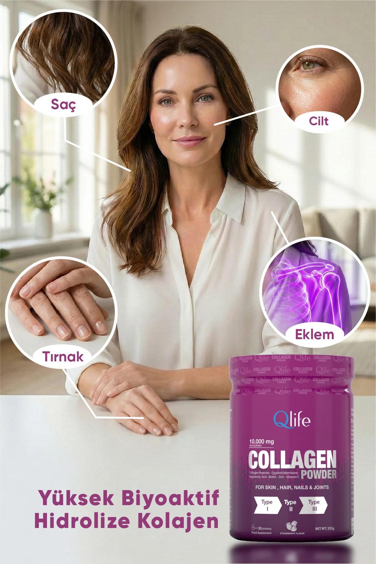 Collagen Powder Hidrolize - Toz Kolajen Çilek Aromalı 250 gr