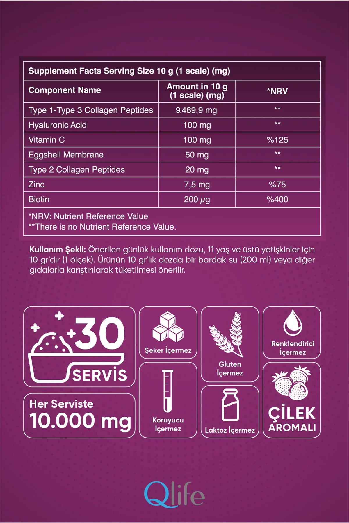 Collagen Powder Hidrolize - Toz Kolajen Çilek Aromalı 250 gr