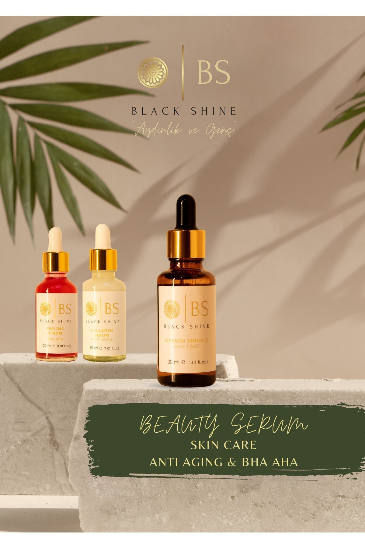 Black Shine Bs Collagen Serum 30Ml + Vitamin C Serum 30Ml + Peeling Serum 30Ml