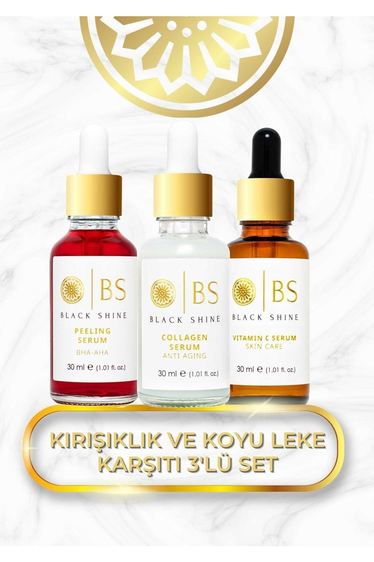 Black Shine Bs Collagen Serum 30Ml + Vitamin C Serum 30Ml + Peeling Serum 30Ml