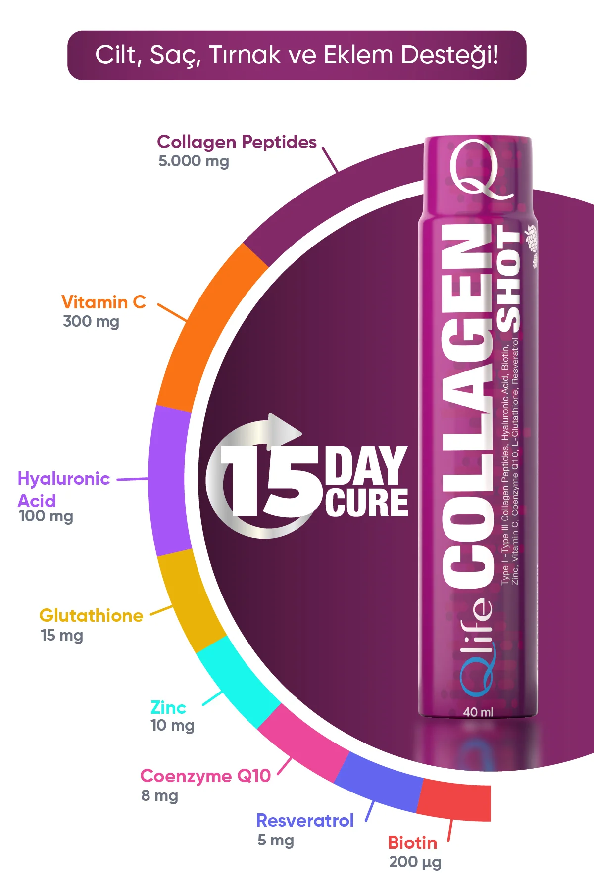Collagen Shot Komplex Vitaminli Sıvı Kolajen 15 Tüp