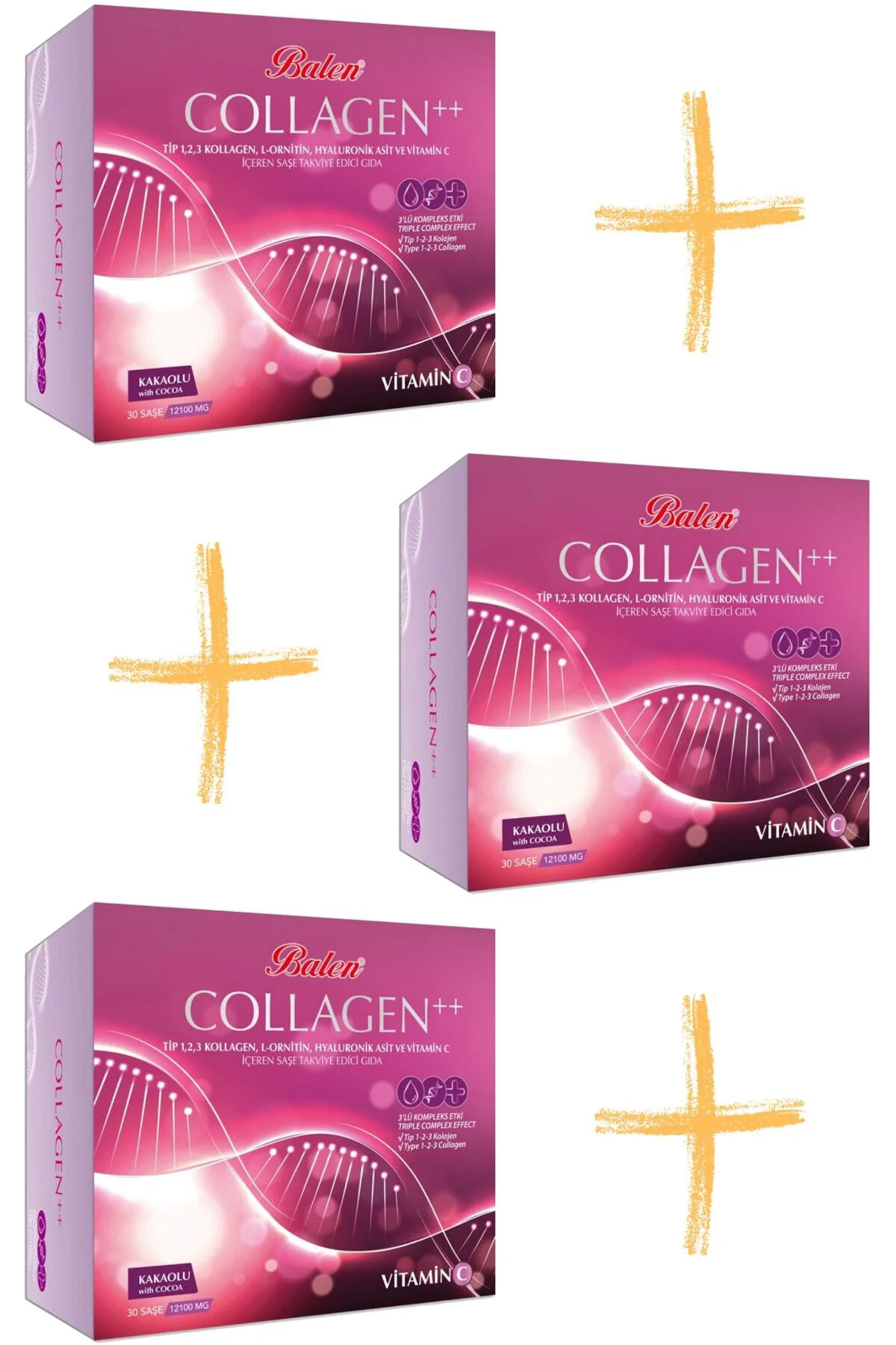 Collagen Tip 1,2,3 L-ornitin Hyaluronik Asit C Vitamini 12100 Mg Kakaolu 30 Şase 3 Adet