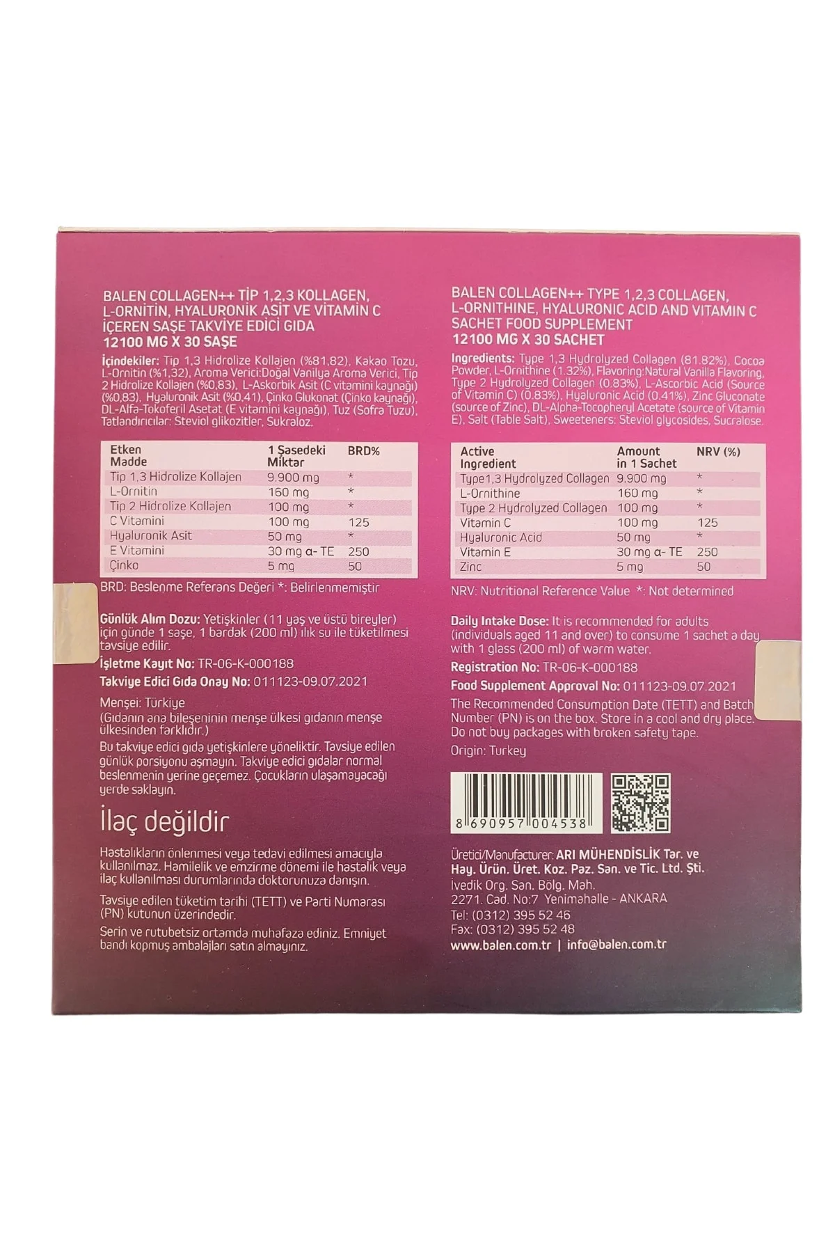 Collagen Tip 1,2,3 L-ornitin Hyaluronik Asit C Vitamini 30 Şase 12100mg X 2 Adet Fiyatı, Yorumları ve Özellikleri
