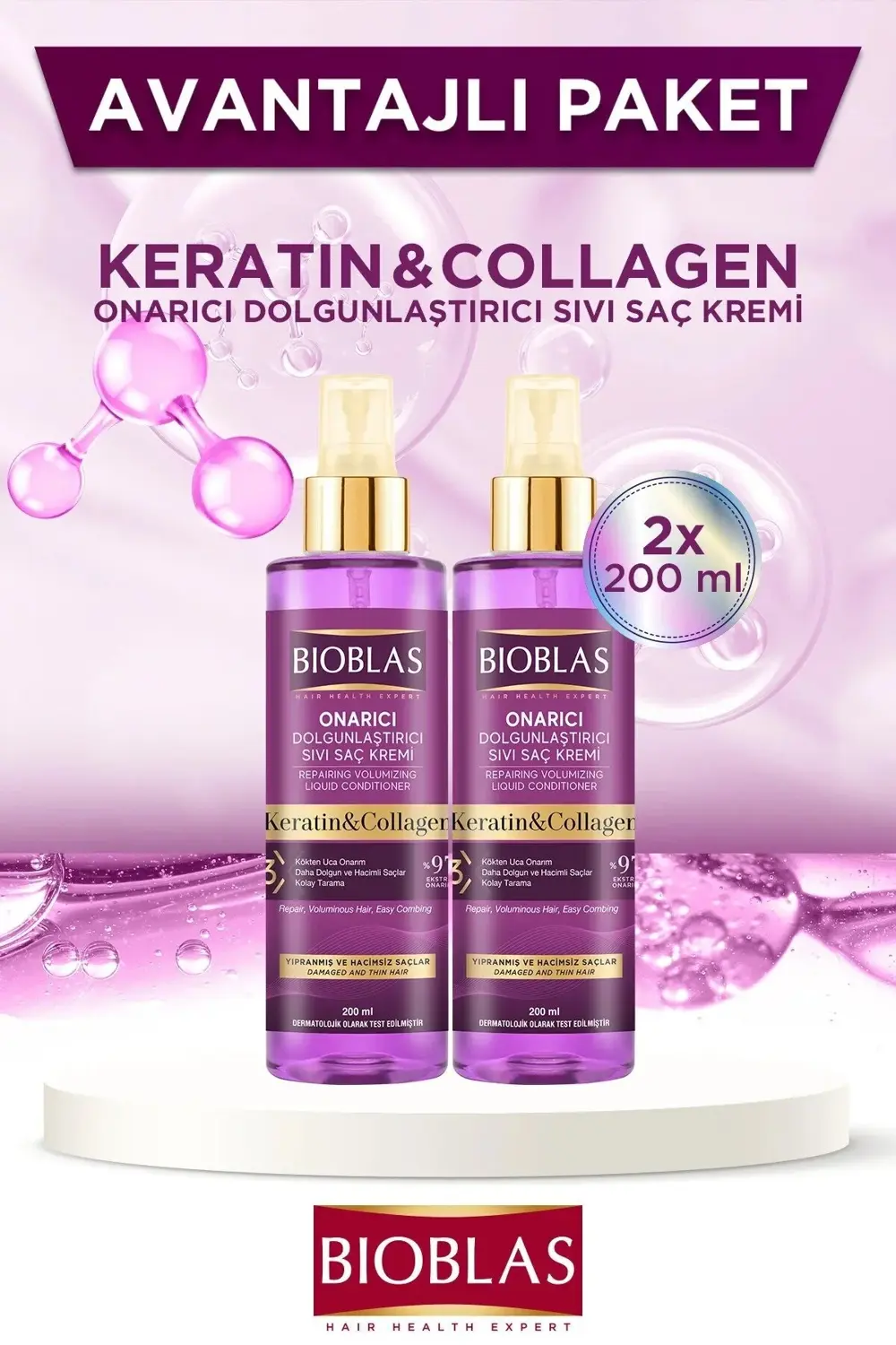 Collagen Ve Keratin Saç Dökülmesine Karşı Sıvı Saç Kremi 200 ml 2