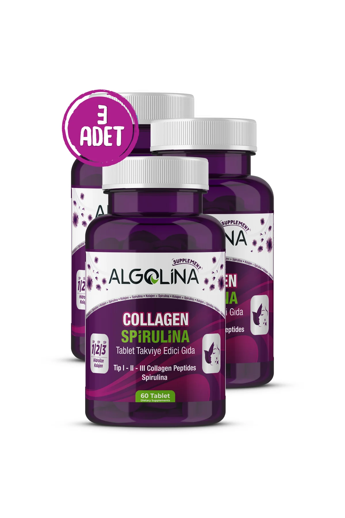 Collagen+spirulina Tablet Takviye Edici Gıda -1260 Mg 60 Tablet-(