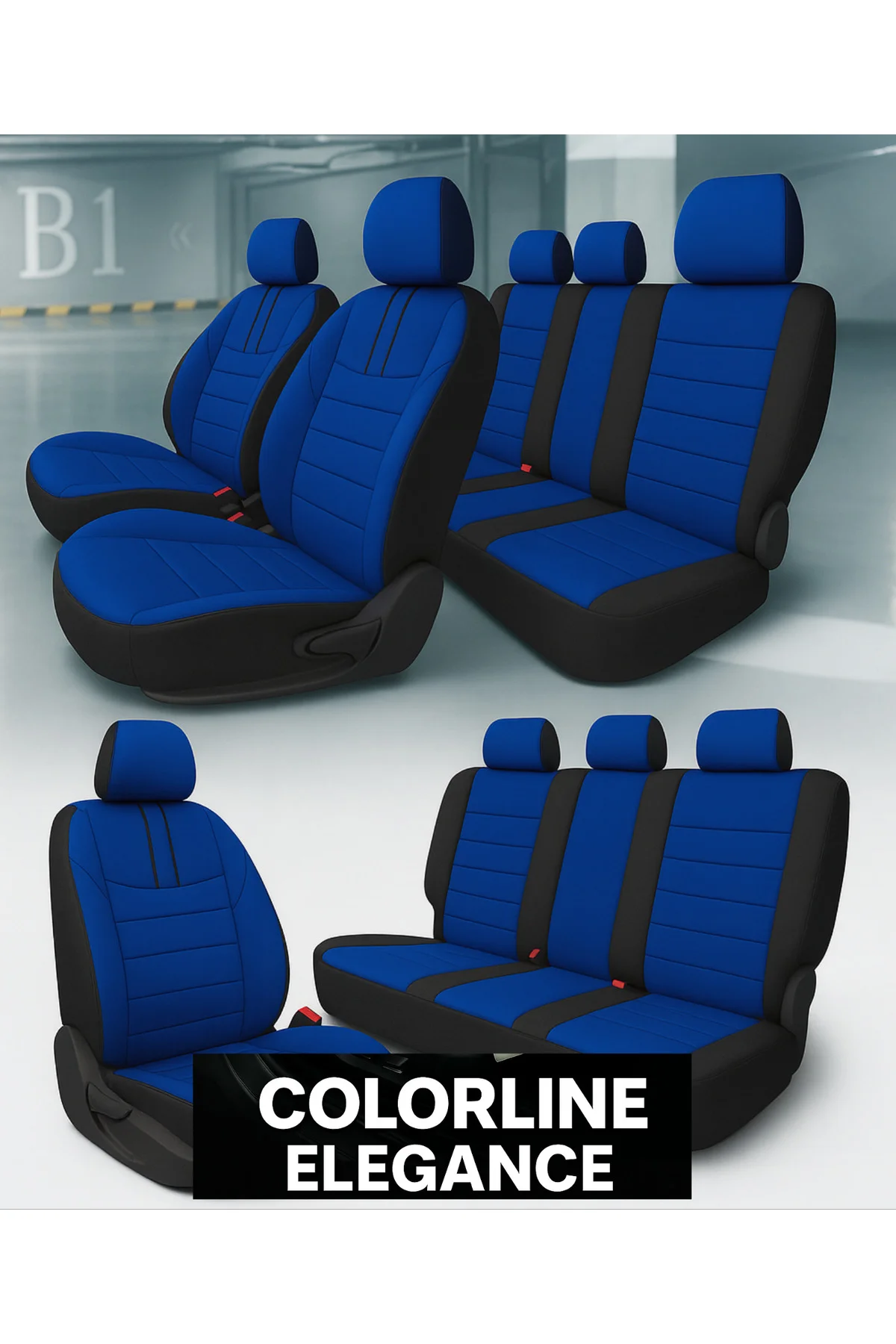 Colorline Elegance Serisi Üniversal Deri Mavi - Siyah Koltuk Kılıfı