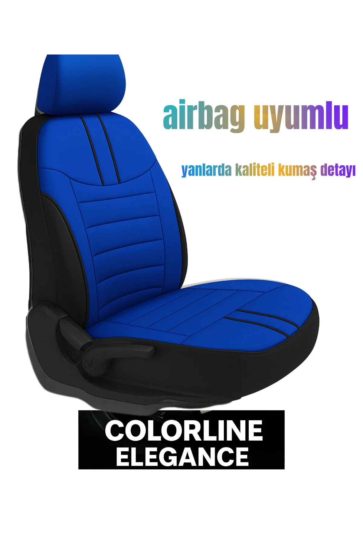 Colorline Elegance Serisi Üniversal Deri Mavi - Siyah Koltuk Kılıfı