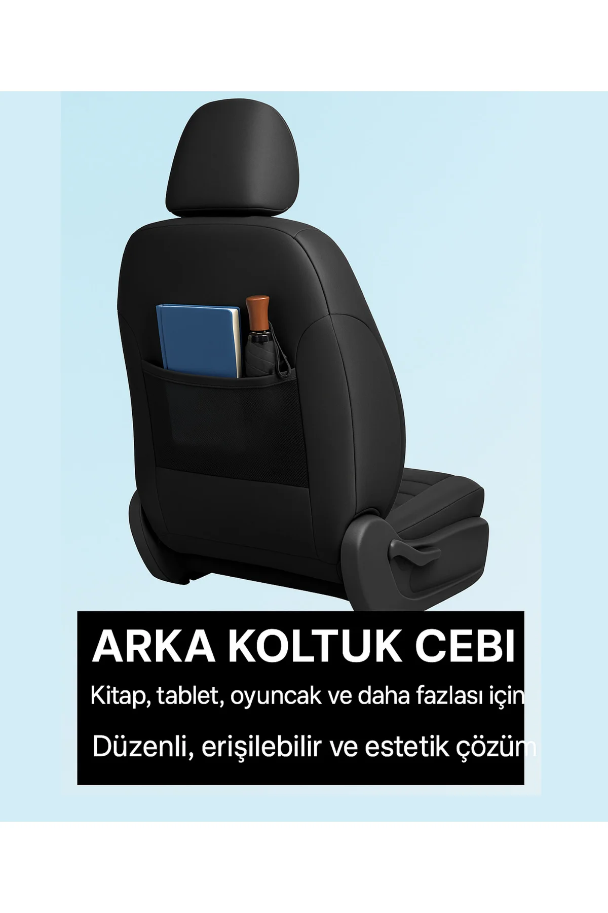 Colorline Elegance Serisi Üniversal Deri Mavi - Siyah Koltuk Kılıfı