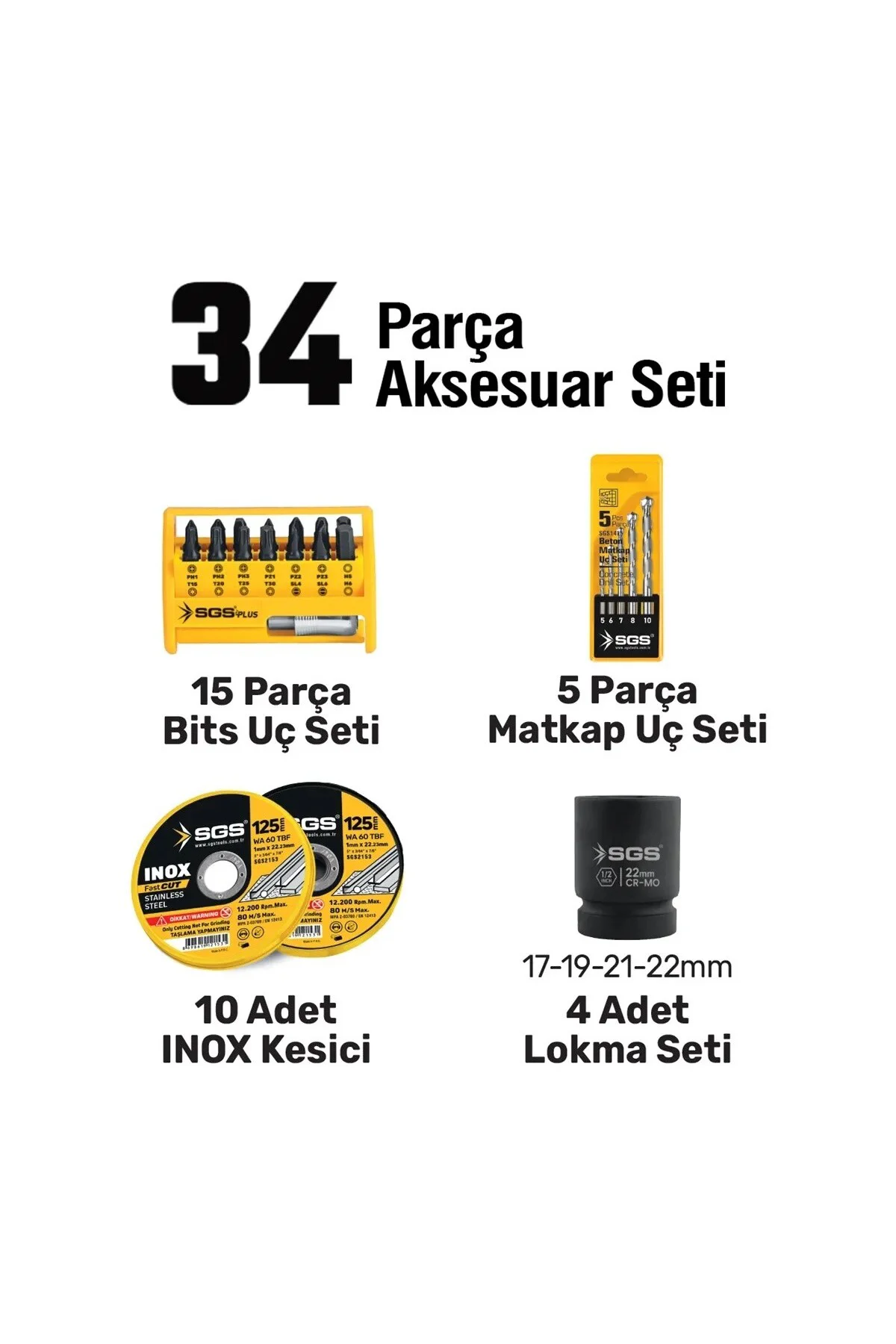 COMBO 5 li SET (Darbeli Matkap/Kırıcı-Delici/Avuç Taslama/Somun S