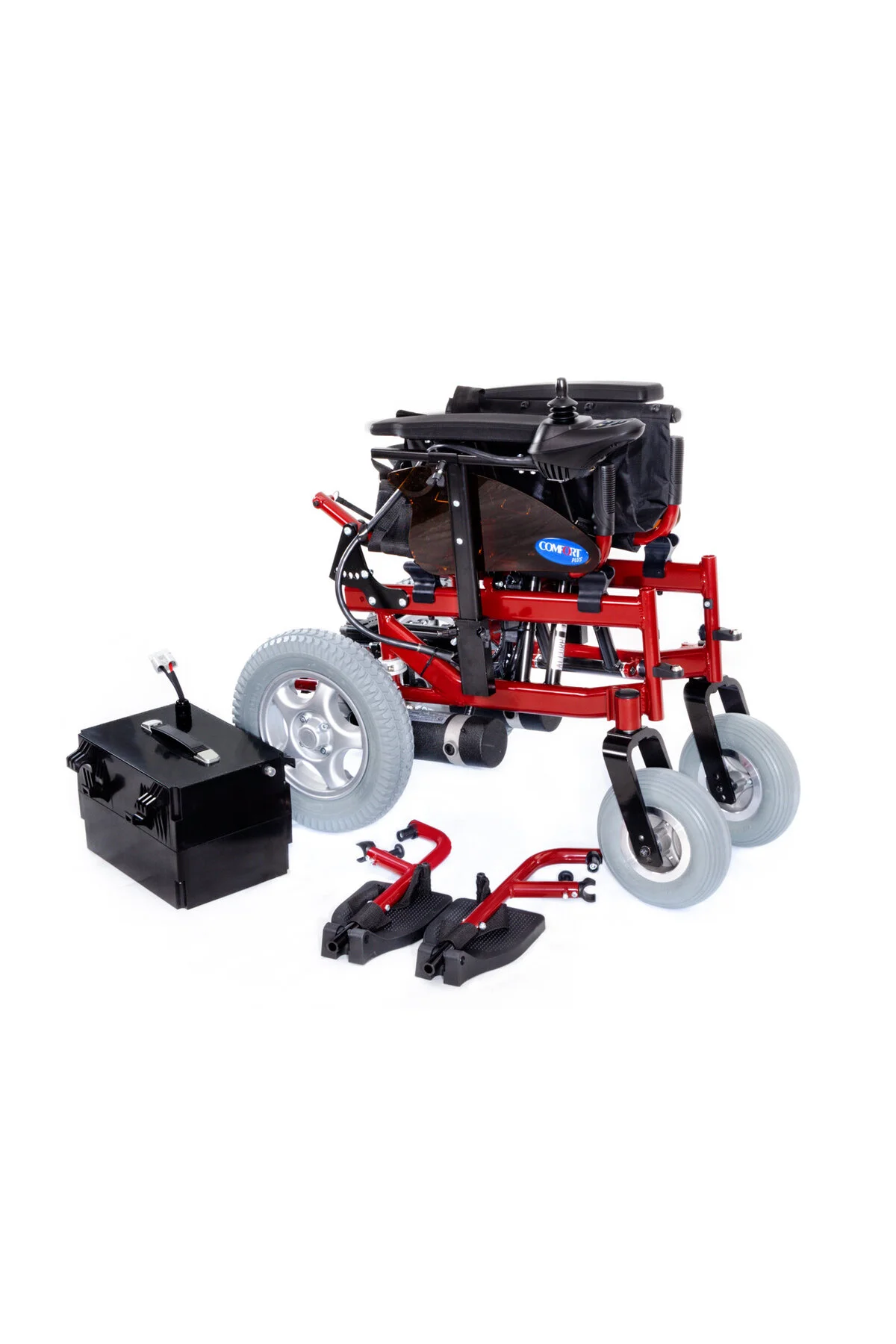 Comfort Plus Akülü Sandalye Bordo | 340W Motor, Yatar Sırt, Katlanır Alüminyum Şase, 130kg Allure - Görsel 6