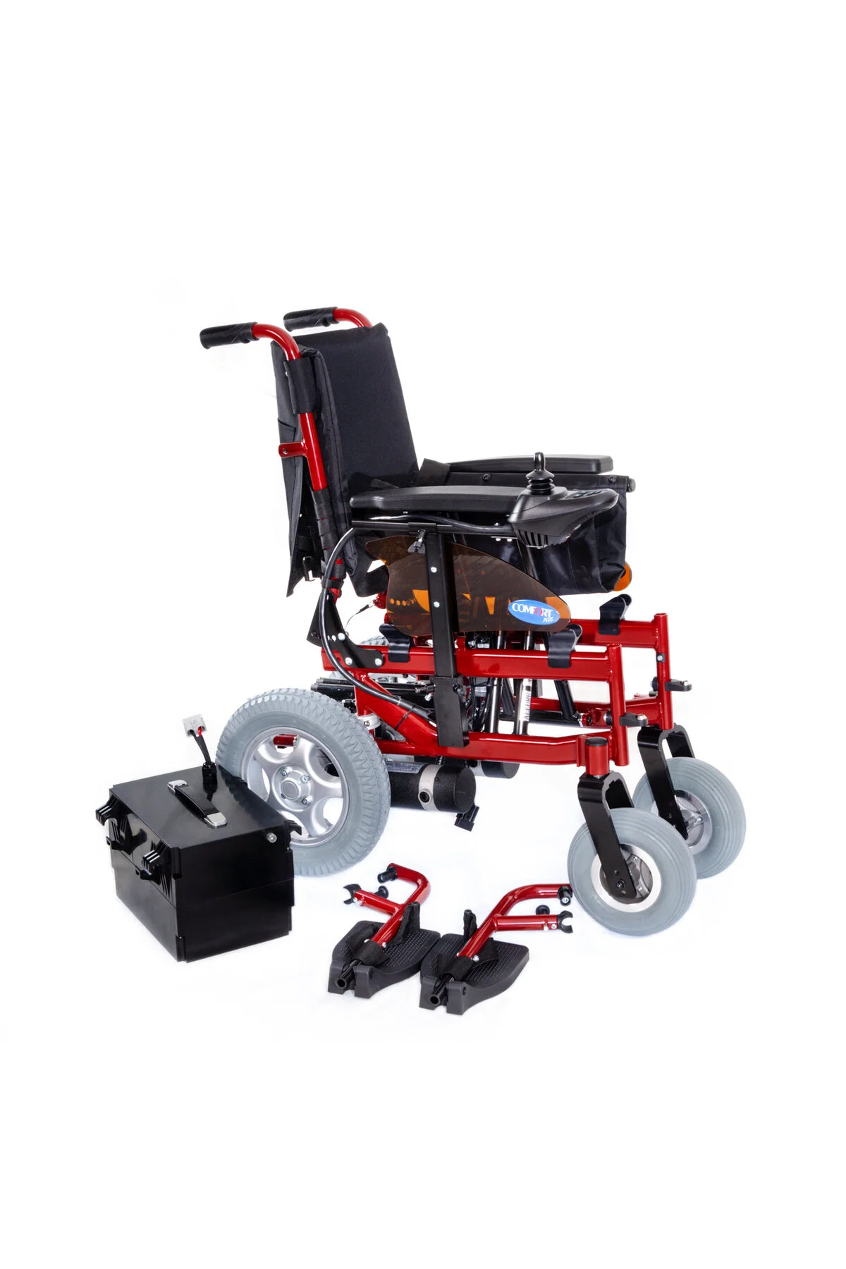 Comfort Plus Akülü Sandalye Bordo | 340W Motor, Yatar Sırt, Katlanır Alüminyum Şase, 130kg Allure - Görsel 5