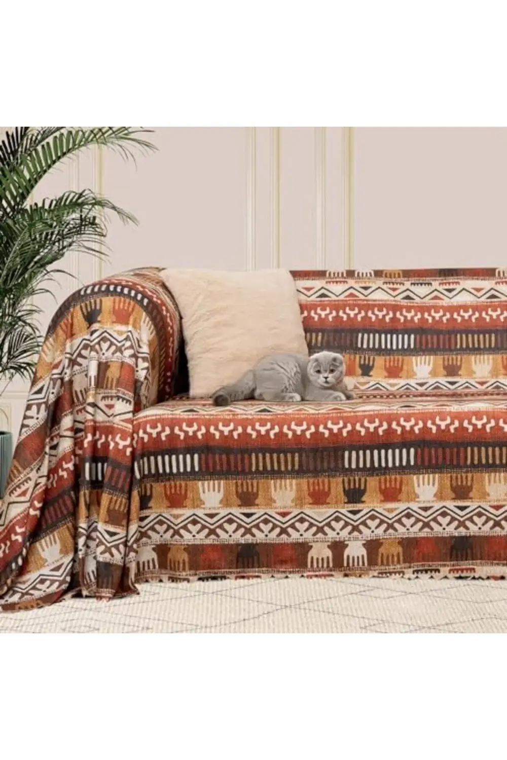 CONCEPT SoftMicro Boho Etnik Desenli Mikrofiber Koltuk Örtüsü ve