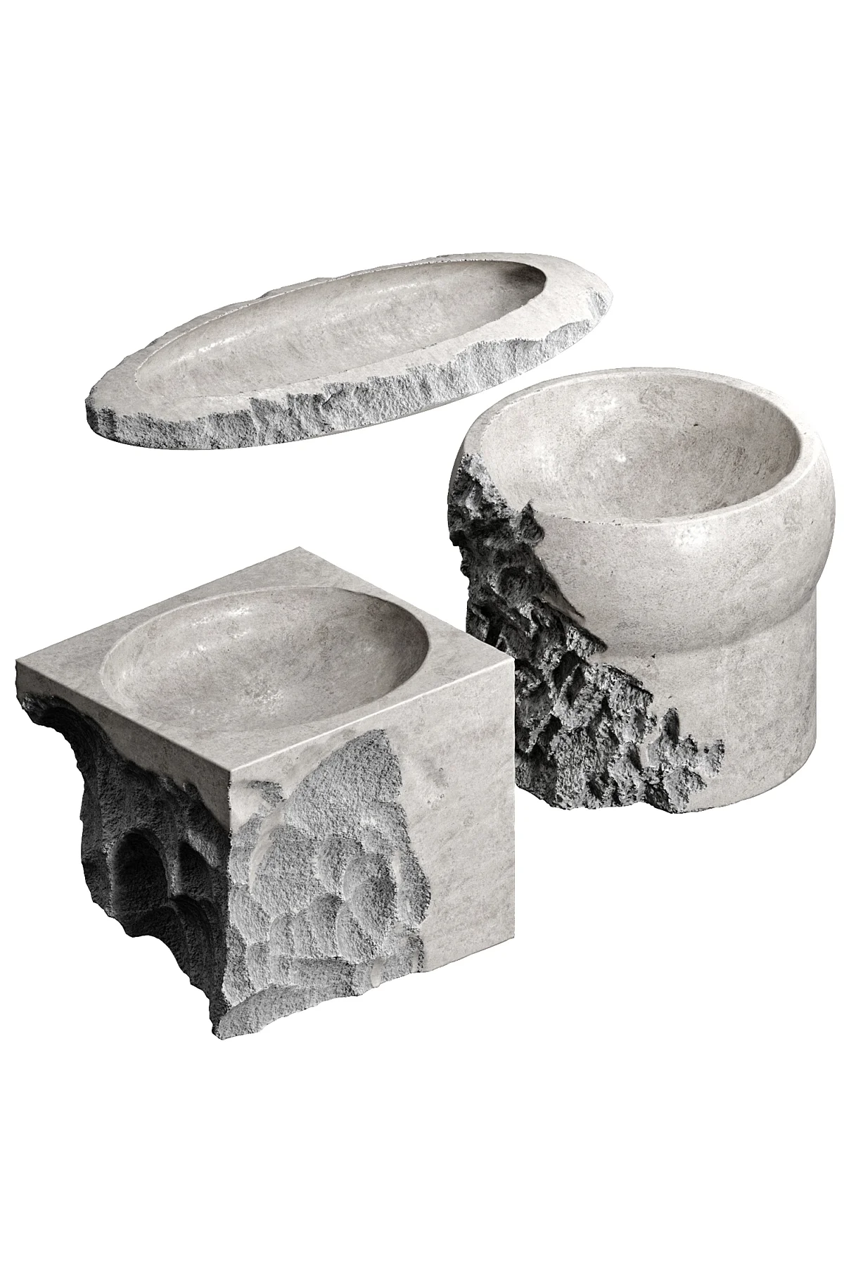 Contemporary Elite Beton Görünümlü 3'lü Dekoratif Organizer Saksı 20 Cm Büyük Boy (SERT PLASTİKTİR)
