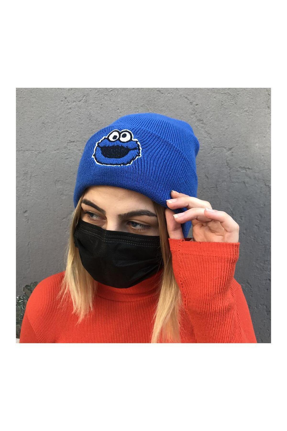 Köstebek Cookie Monster Face Mavi Bere