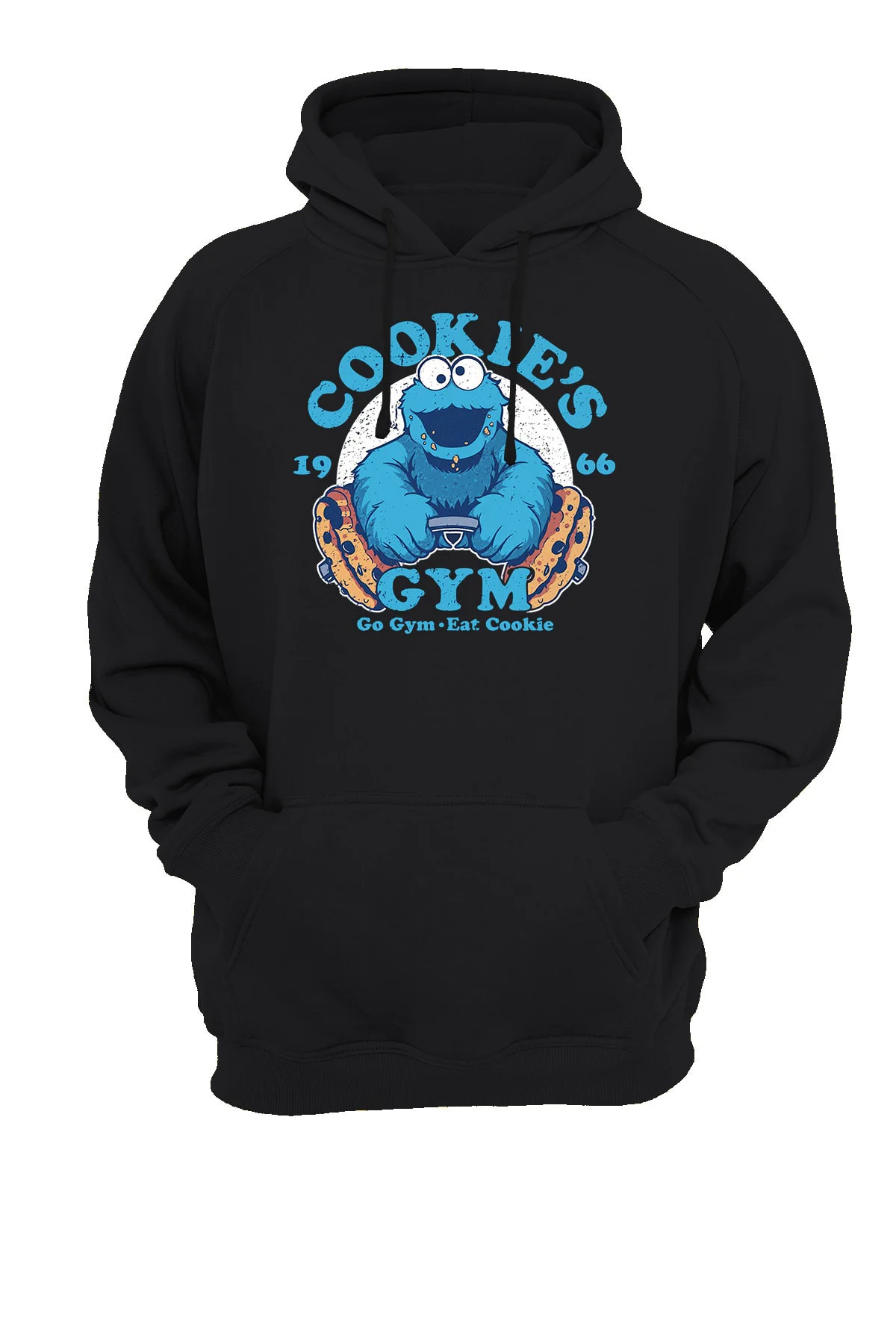 Cookie Monster Kurabiye Canavarı Gym Baskılı Fermuarsız Kapüşonlu Sweatshirt Hoodie