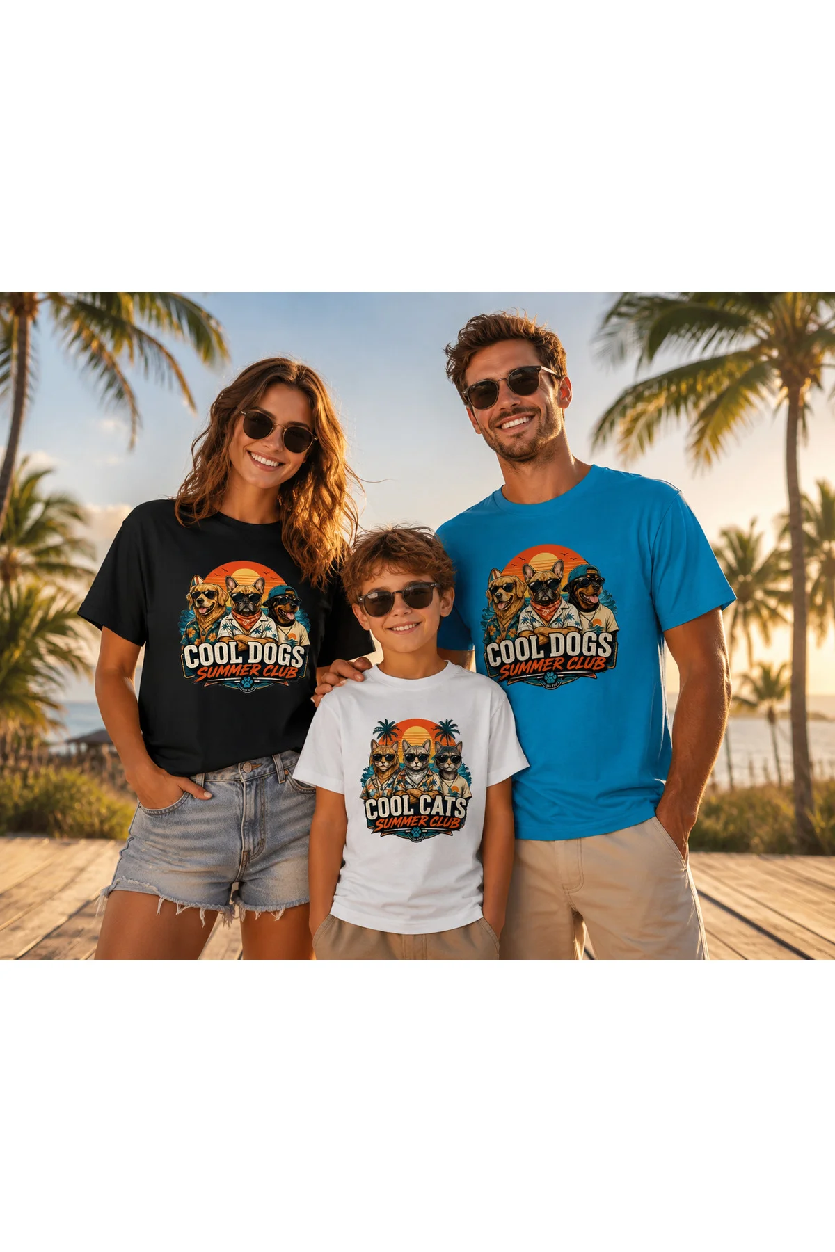 Cool Dogs Summer Club Unisex Köpek Baskılı Yaz Temalı Regular Kalıp Bisiklet Yaka T-Shirt