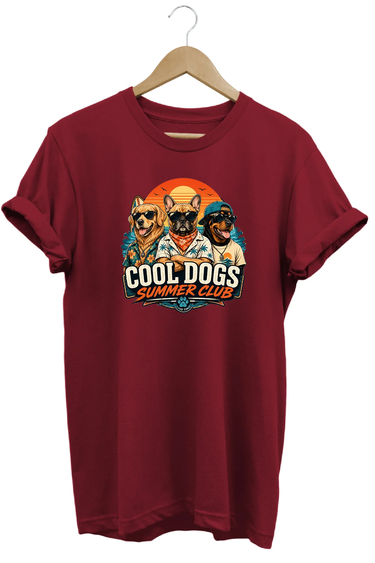 Cool Dogs Summer Club Unisex Köpek Baskılı Yaz Temalı Regular Kalıp Bisiklet Yaka T-Shirt