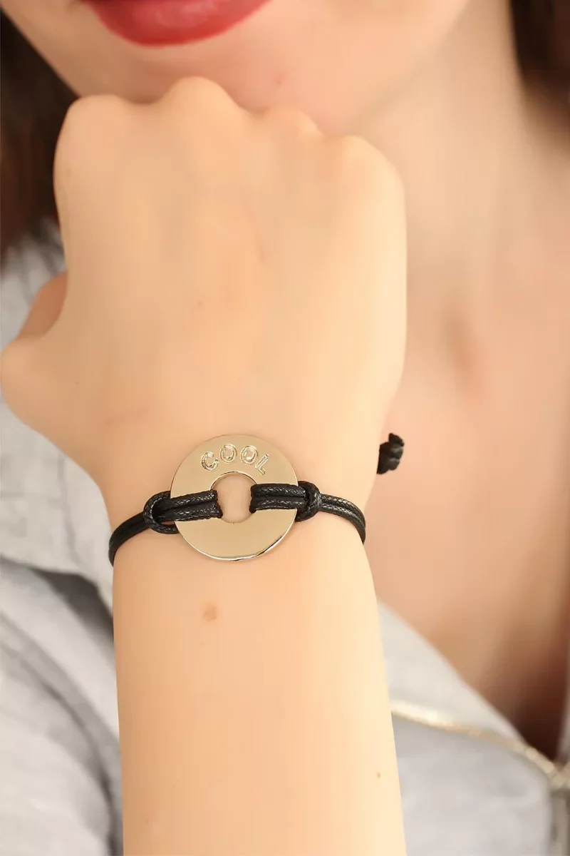 COOL (Havalı) Siyah Deri İpli Unisex Mood Bileklik - Lisinya