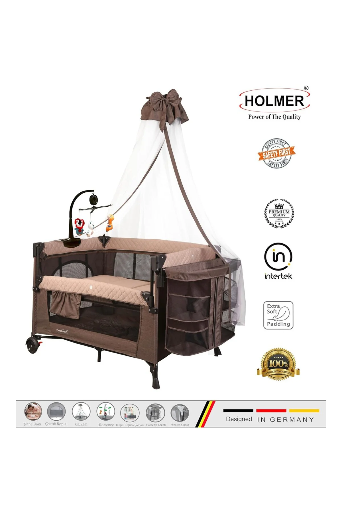 Coolstyle Premium Cibinlikli Dönenceli Anne Yanı Oyun Parkı Beşik 70x110cm (Kahverengi