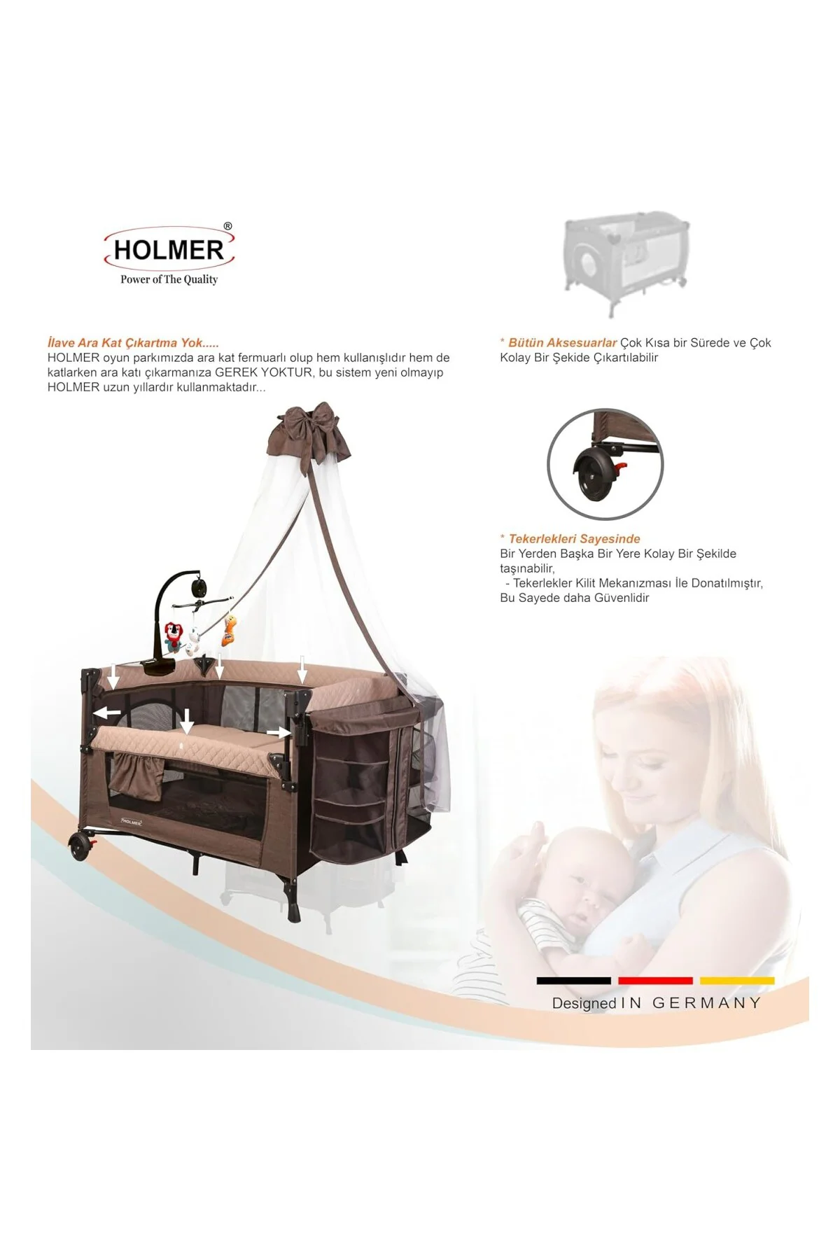 Coolstyle Premium Cibinlikli Dönenceli Anne Yanı Oyun Parkı Beşik 70x110cm (Kahverengi