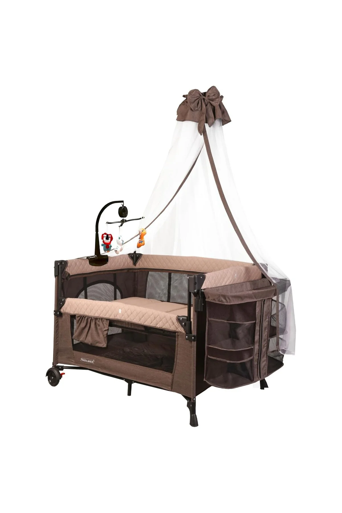 Coolstyle Premium Cibinlikli Dönenceli Anne Yanı Oyun Parkı Beşik 70x110cm (Kahverengi