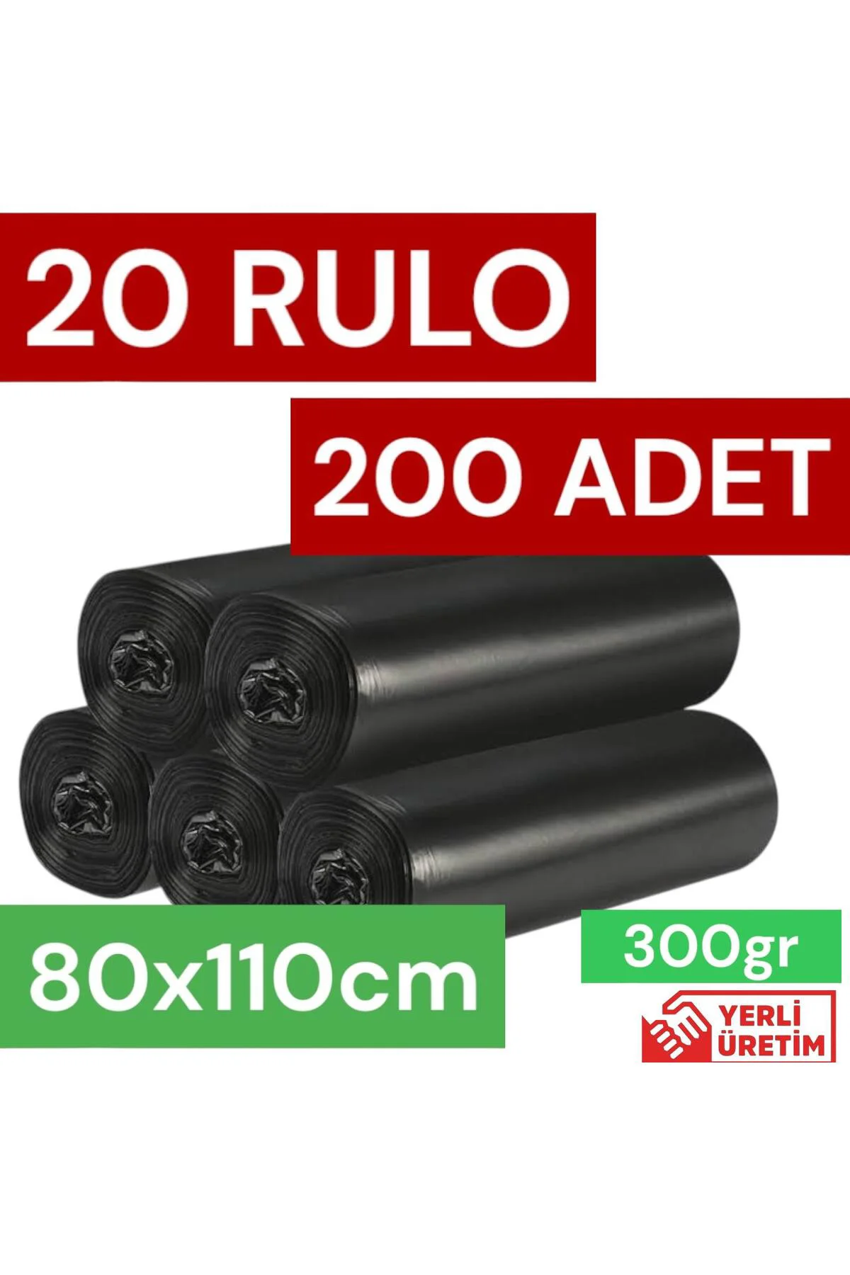 Çöp Torbası Jumbo Boy 20 Rulo 300 gr Çift Kaynak Dayanıklı 80x110
