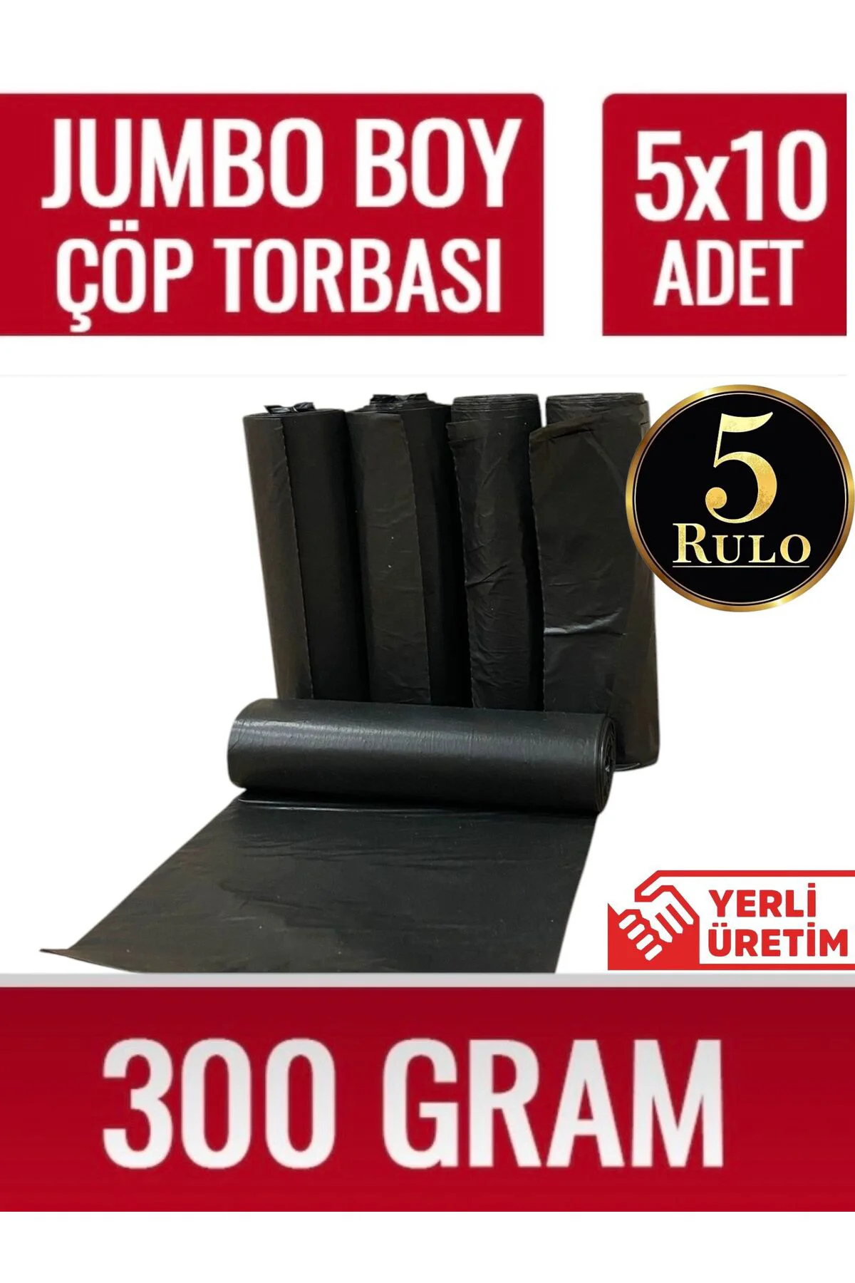 Çöp Torbası Jumbo Boy 5 Rulo 300 gr Çift Kaynak Dayanıklı 80x110c