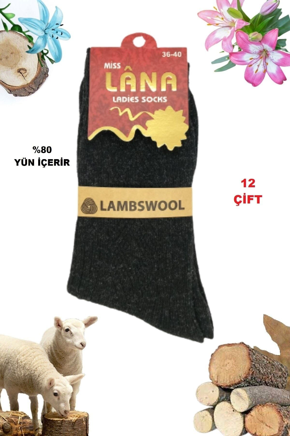 Çorap (12 Çift) Kışlık Yün Çorap Lambswool (özel Kuzu Yünlü) Kadı