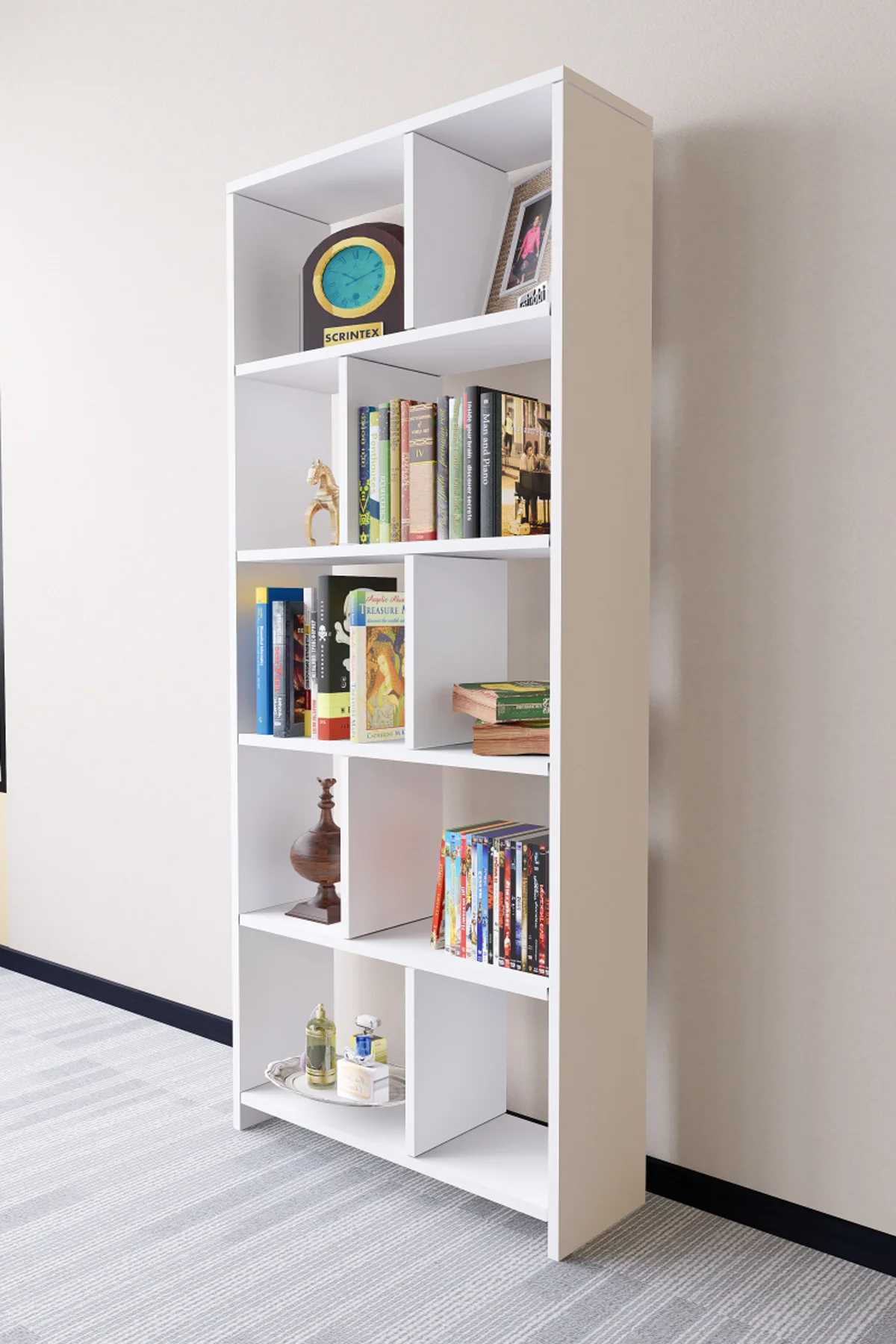 Cordoba 5 Raflı 10 Bölmeli Kitaplık Dekoratif Modern Kitaplık, Be