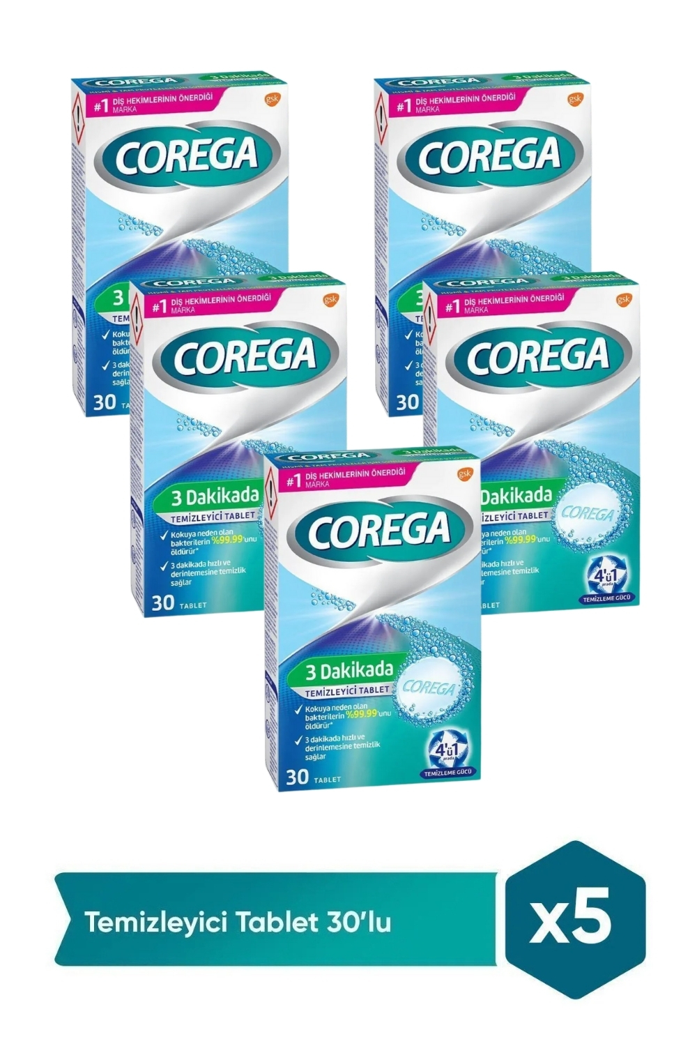 Corega 3 Dakikada Temizleyici 30 Tablet x 5 Adet
