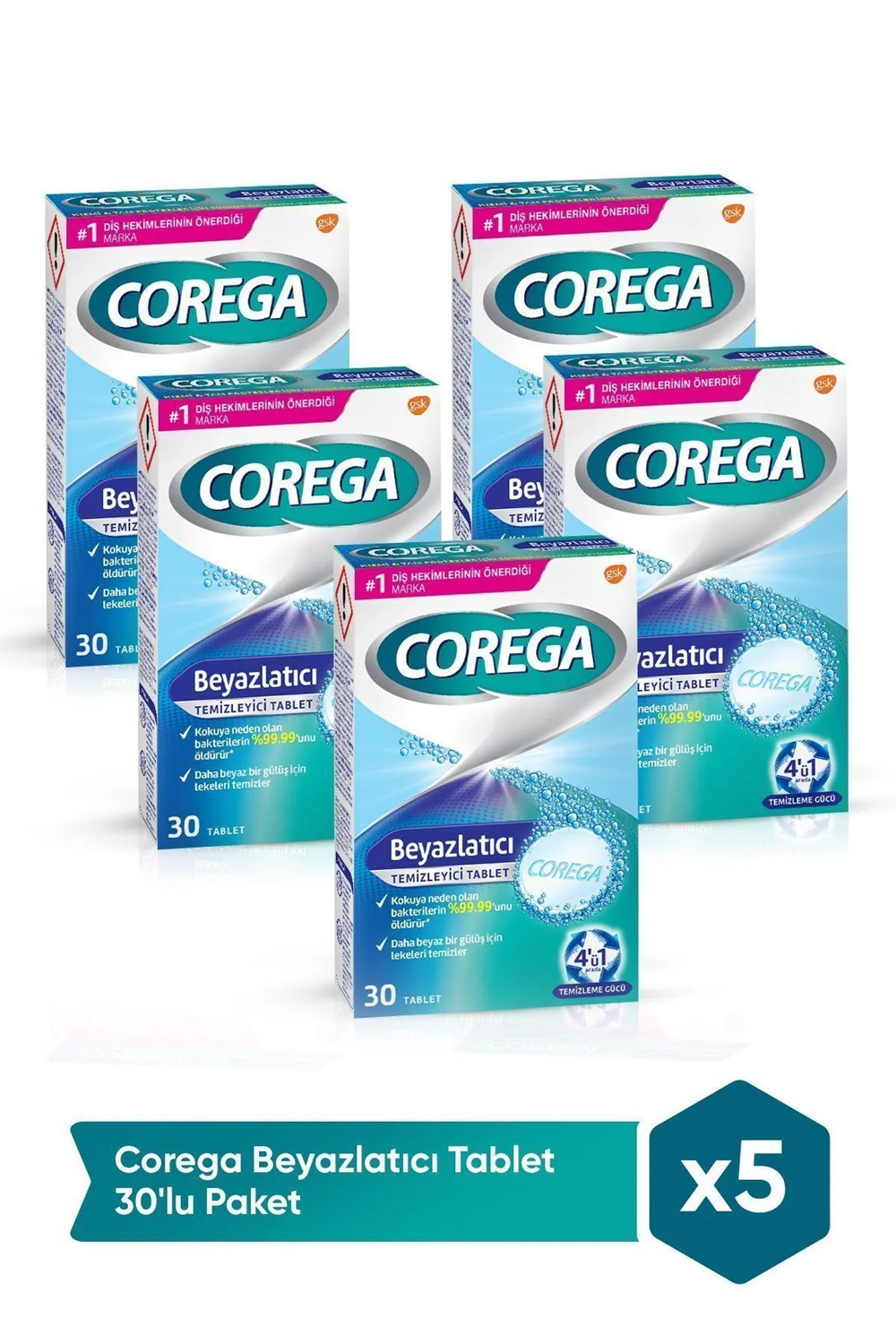 Corega Beyazlatıcı Temizleyici 30 Tablet x 5 Adet