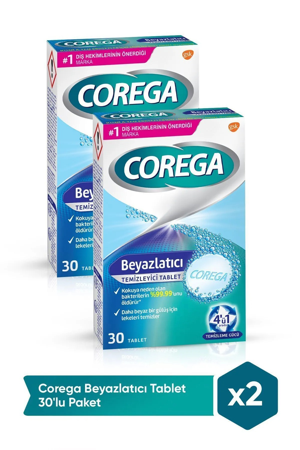 Corega Beyazlatıcı Temizleyici 30 Tablet x 2 Adet