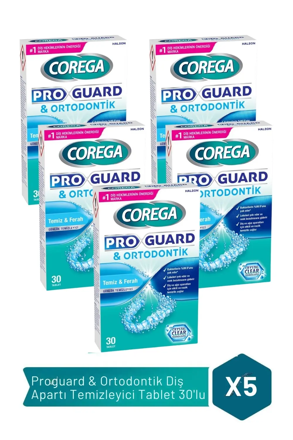 Corega ProGuard & Ortodontik Temizleyici 30 Tablet x 5 Adet