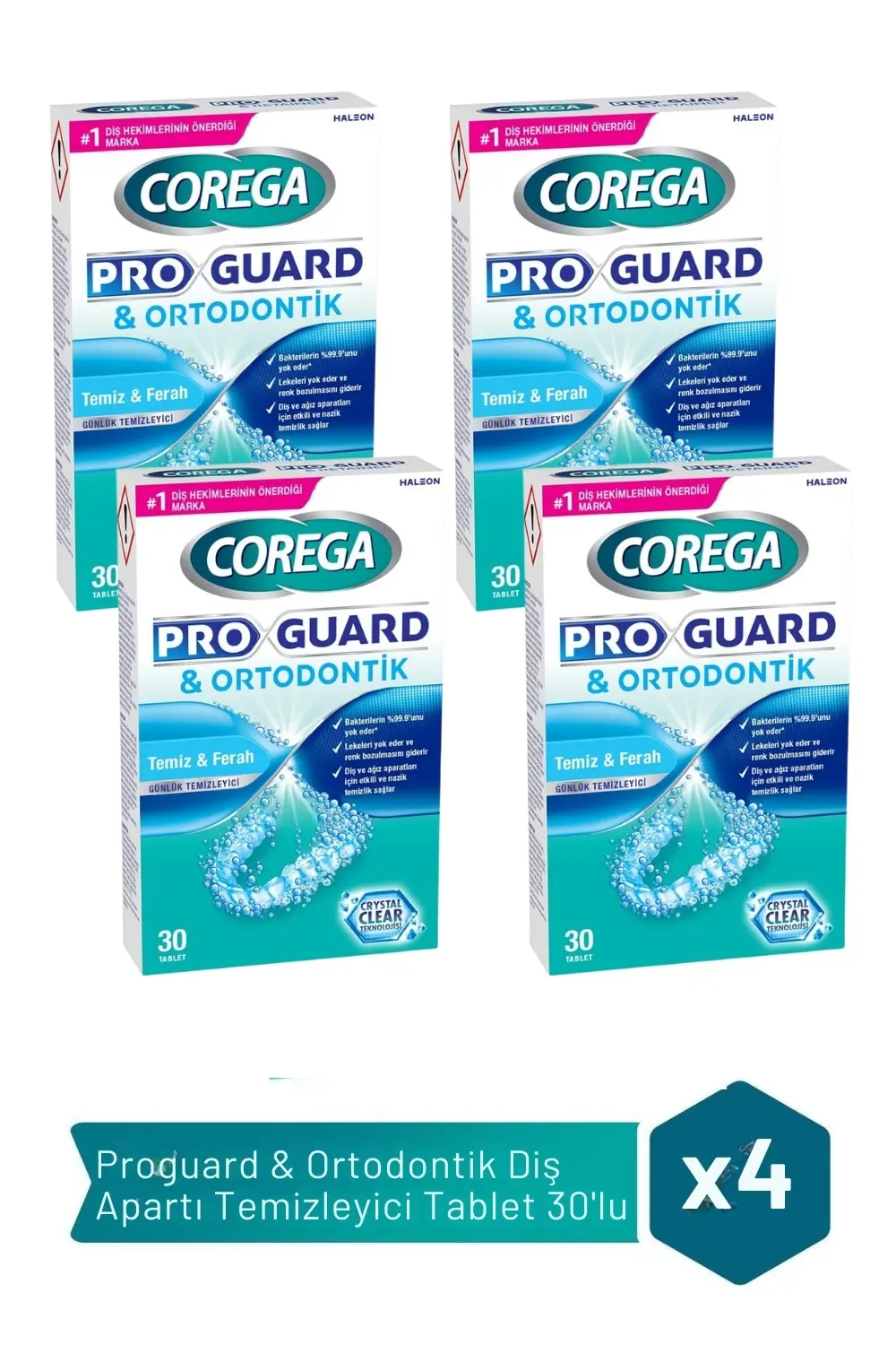 Corega ProGuard & Ortodontik Temizleyici 30 Tablet x 4 Adet