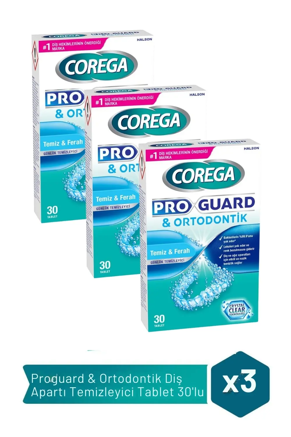 Corega ProGuard & Ortodontik Temizleyici 30 Tablet x 3 Adet