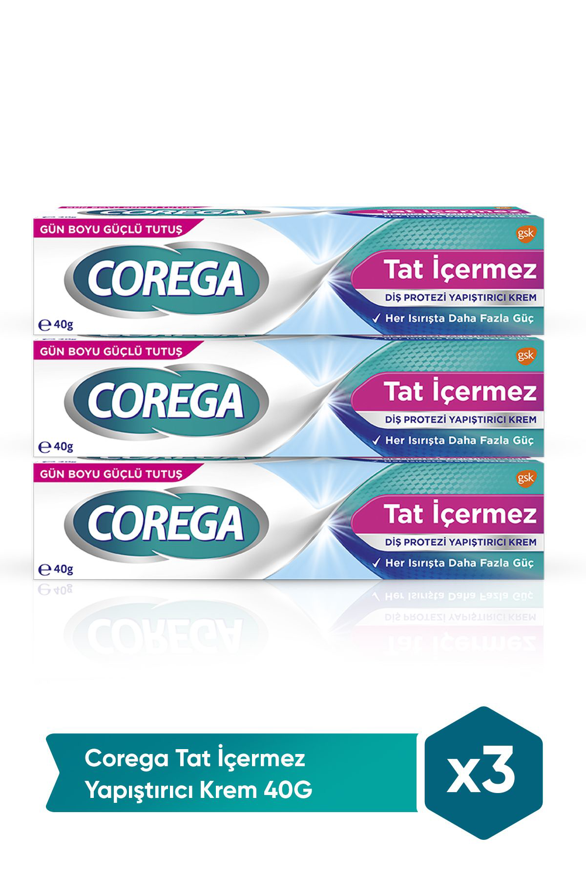 Corega  Tat İçermez Yapiştirici Krem 40 Gr X 3 Adet