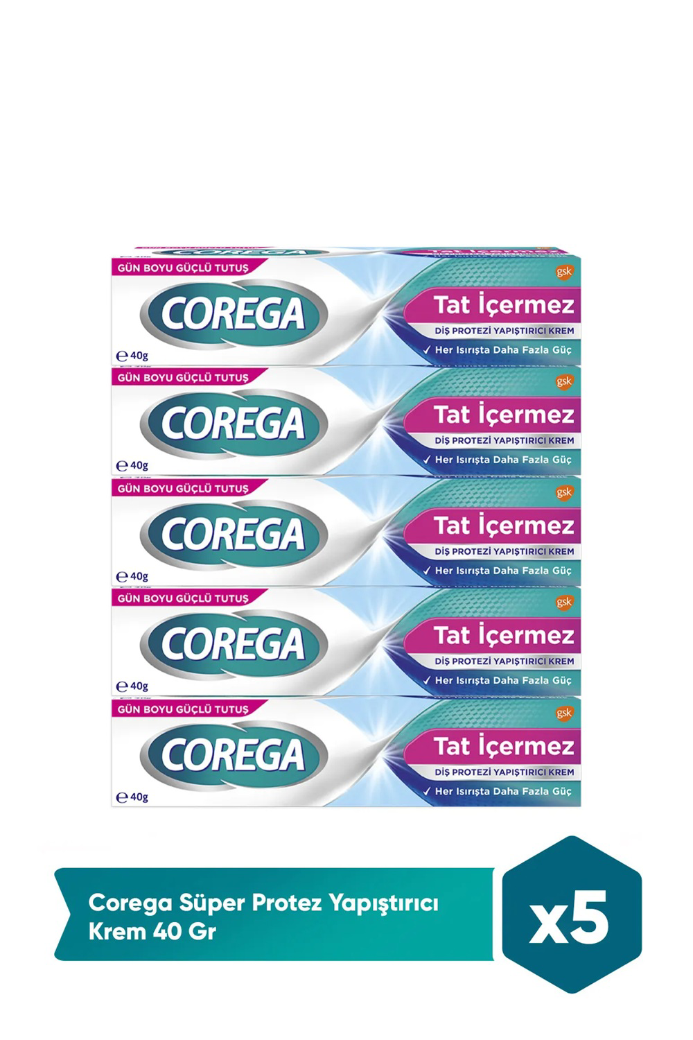 Corega  Tat İçermez Yapiştirici Krem 40 Gr X 5 Adet
