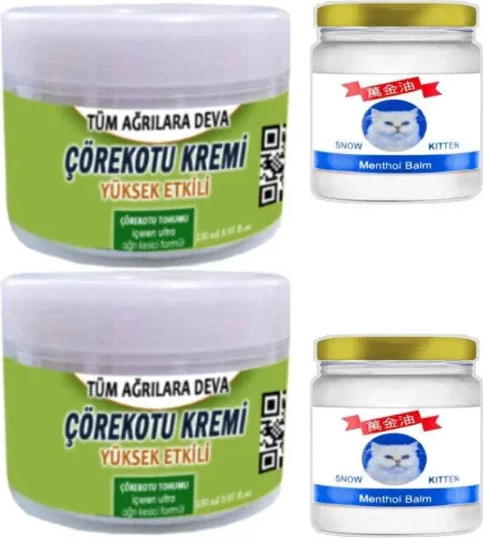 Çörek Otu Kremi 2X150ml + Snow Kitten 2X50ml Menthol Balm — Cilt ve Kas Ağrılarına Doğal Çözüm