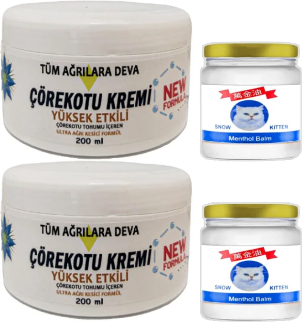 Çörek Otu Kremi Seti - 2x200ml Çörek Otu Kremi + 2x50ml Snow Kitten Menthol Balm ile Cilt Bakım Seti