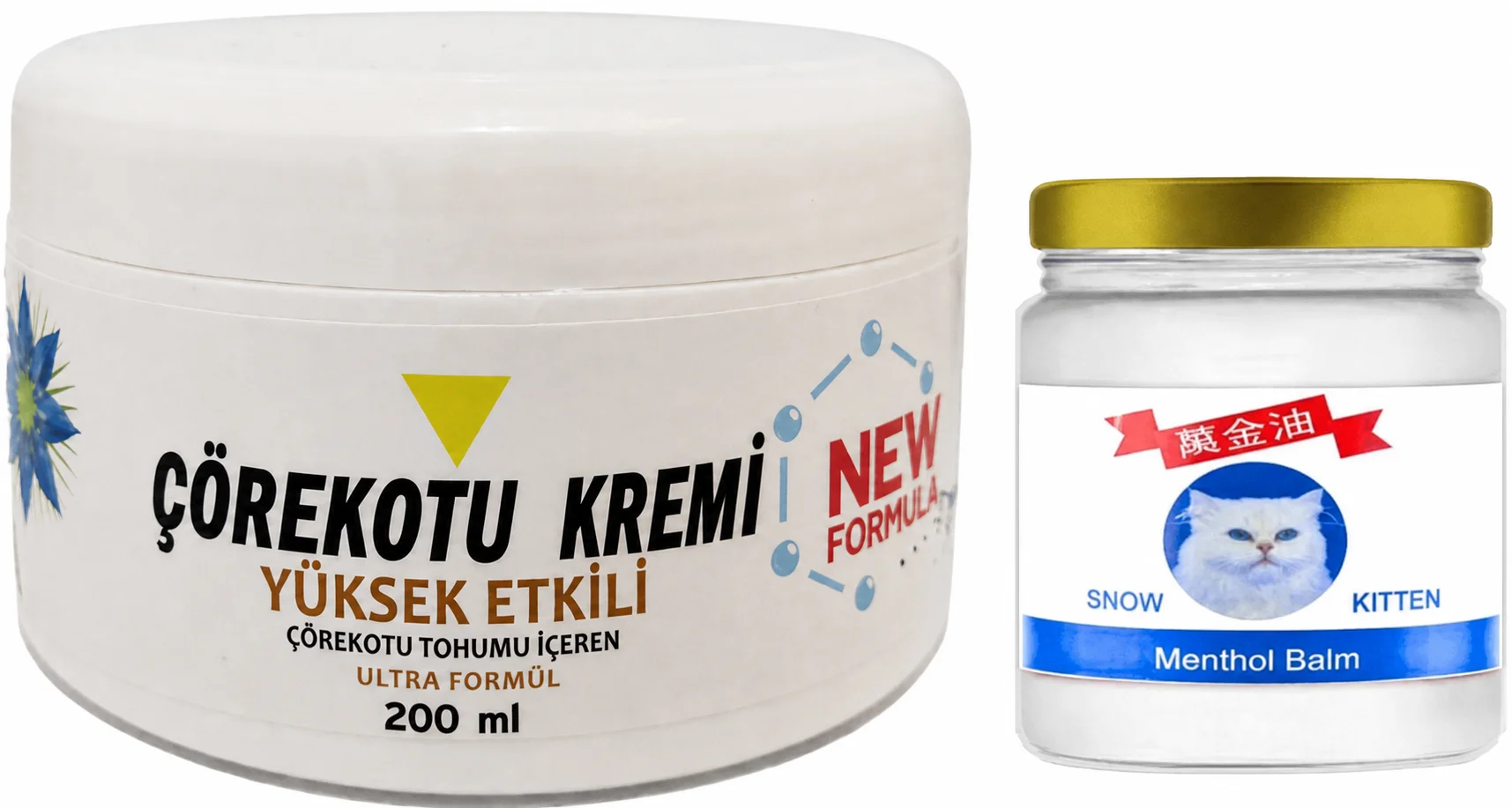 Çörek Otu Kremi XL 200 ml + Snow Kitten 50 ml Menthol Balm — Cilt Bakımı ve Rahatlama Seti