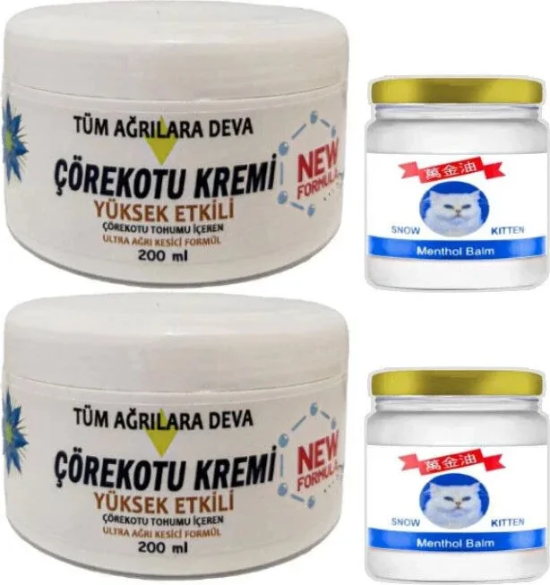 Çörek Otu Kremi XL Boy 2X200ml + Snow Kitten Menthol Balm 2X50ml — Cilt Bakım Seti