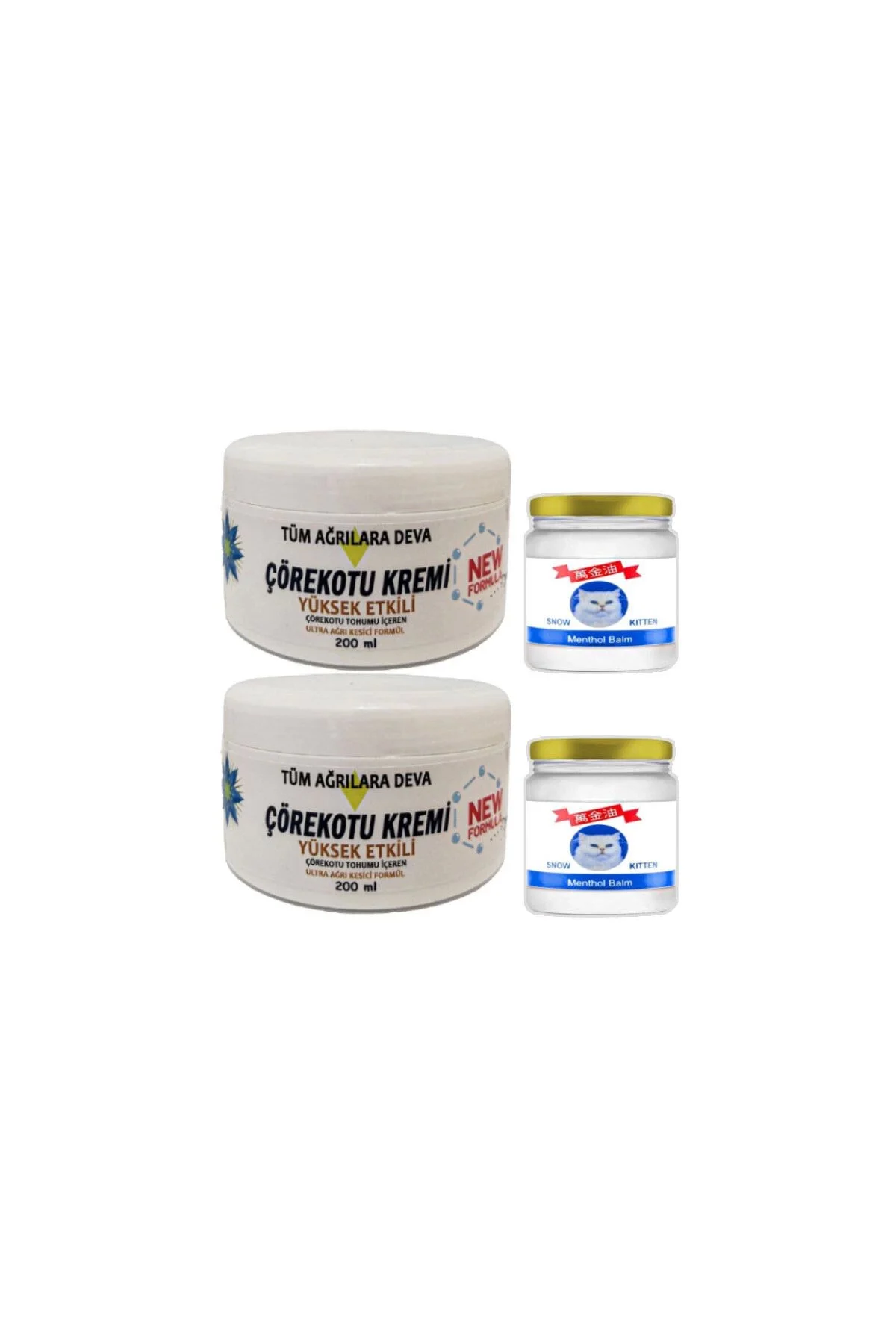Çörek Otu Kremi XL Boy 2x200 ml + Snow Kitten Menthol Balm 2x50 ml – Cilt Bakım Seti